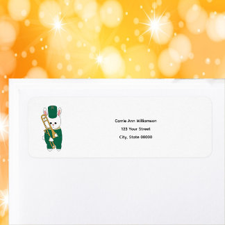 Cute Bunny Trombone Green Personalize Return Label