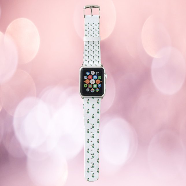 Cute Bunny Trombone Player Green Band Pattern (A watch band with a pattern of cute rabbits holding a trombone.)