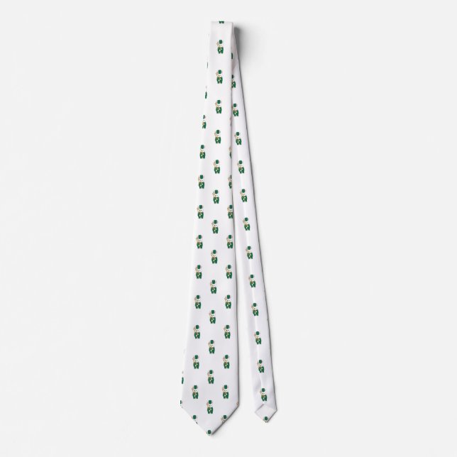 Cute Bunny Trombone Player Green Band Pattern Neck Tie (Front)