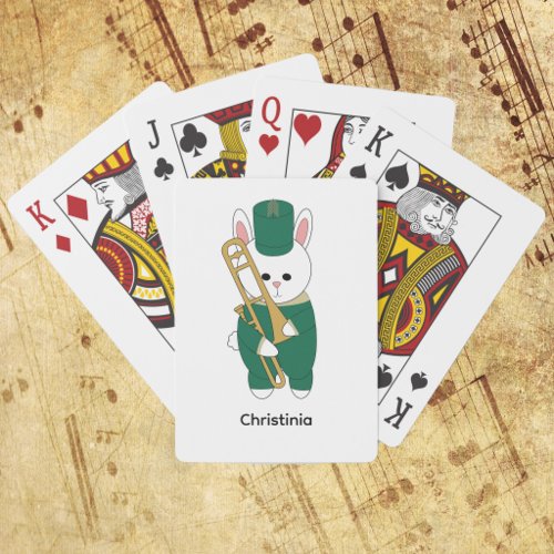 Cute Bunny Trombone Player Green Band Personalize Poker Cards