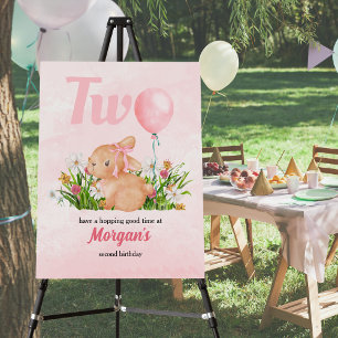 Cute Bunny Turns Two Pink Girls 2nd Birthday  Foam Board