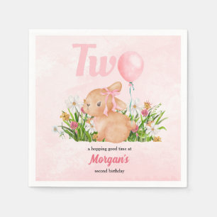 Cute Bunny Turns Two Pink Girls 2nd Birthday  Napkins