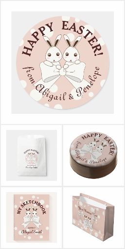 Cute Bunny Twins Kids Cartoon Pink Easter Gifts