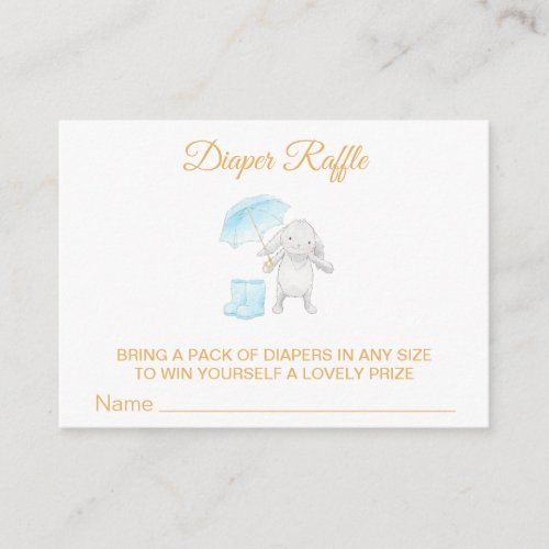 *~* Cute Bunny Umbrella Blue Diaper Raffle Enclosure Card