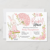 Cute Bunny Umbrella Flowers Girl Baby Shower Invitation (Front)