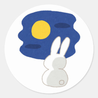 Cute Bunny Under the Moon Classic Round Sticker