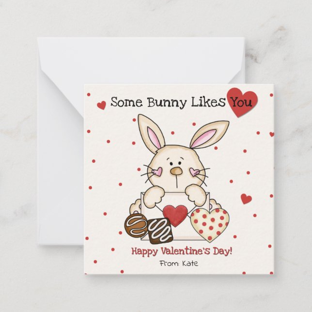 Cute Bunny Valentine's Day Card for Kids (Front)