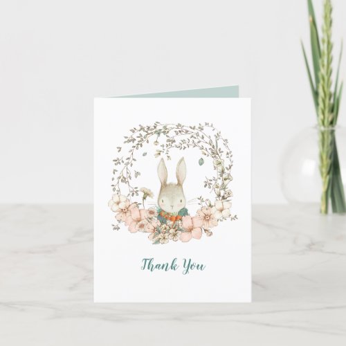 Cute Bunny Vintage Floral Blank Thank You Card