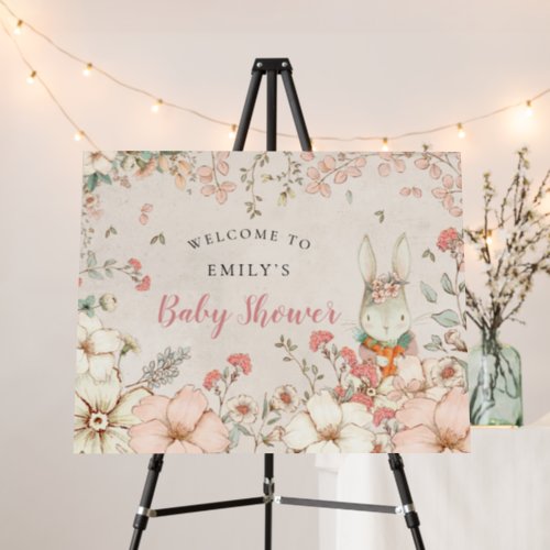 Cute Bunny Vintage Floral Welcome Baby Shower Foam Board