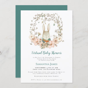 Cute Bunny Vintage Turquoise Virtual Baby Shower Invitation