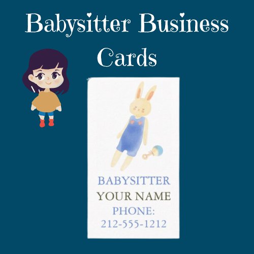 Cute Bunny Watercolor Babysitter Business Cards