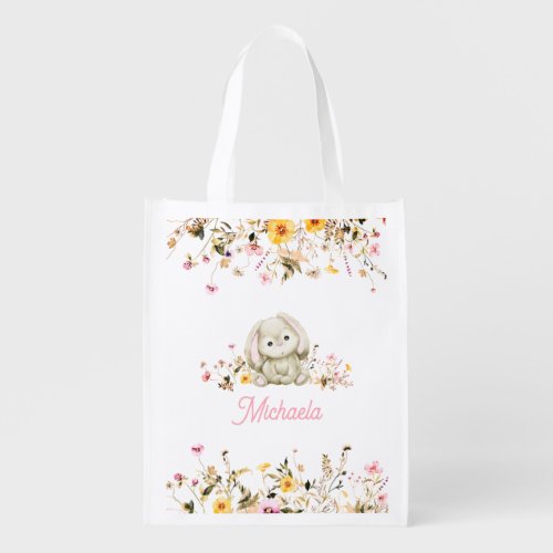 Cute Bunny Watercolor Easter Egg Hunt  Birthday Grocery Bag