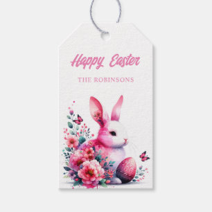 Cute Bunny Watercolor Floral Easter Gift Tags
