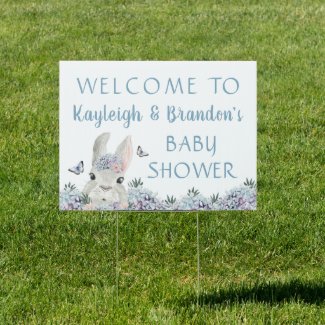 Cute Bunny Watercolor Floral Purple Baby Shower Sign
