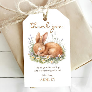 Cute Bunny & Watercolor Flowers Baby Shower Gift Tags