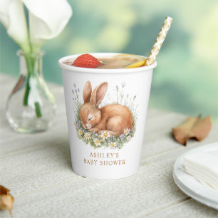 Cute Bunny & Watercolor Flowers Baby Shower Paper Cups
