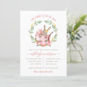 Cute Bunny & Watercolor Flowers Girl Baby Shower Invitation (Standing Front)