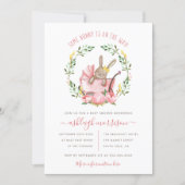 Cute Bunny & Watercolor Flowers Girl Baby Shower Invitation (Front)