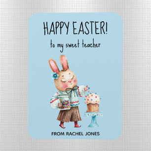 Cute Bunny Watercolor Teacher's Happy Easter Blue Magnet