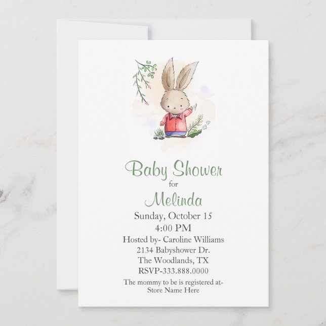 Cute Bunny Waving Baby Shower Invitation (Front)