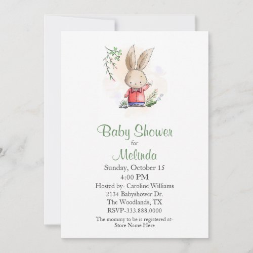 Cute Bunny Waving Baby Shower Invitation