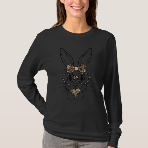 Cute Bunny Wearing Glasses Leopard Easter Day 1 T_Shirt