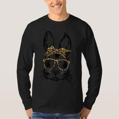 Cute Bunny Wearing Glasses Leopard Easter Day T_Shirt