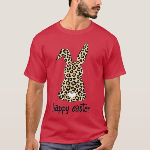 Cute Bunny Wearing Glasses Leopard Happy Easter Da T_Shirt