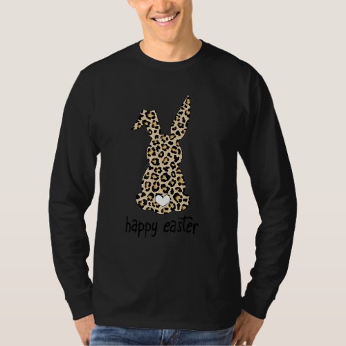 Cute Bunny Wearing Glasses Leopard Happy Easter Da T_Shirt