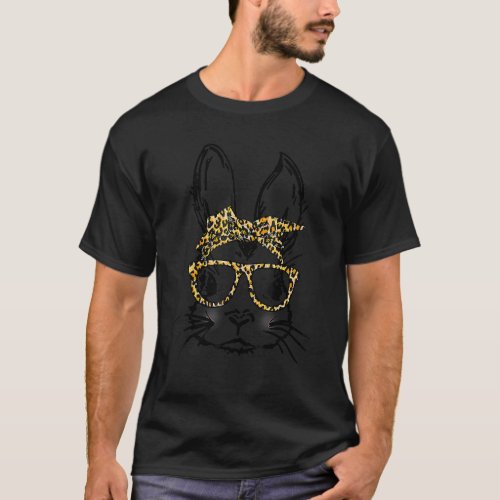 Cute Bunny Wearing Glasses Leopard Women Boy Easte T_Shirt