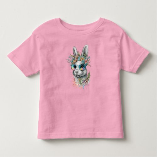 Cute Bunny Wearing Glasses Watercolor Easter Day Toddler T_shirt