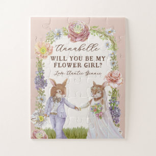 Cute Bunny Wedding Will You Be My Flower Girl Jigsaw Puzzle