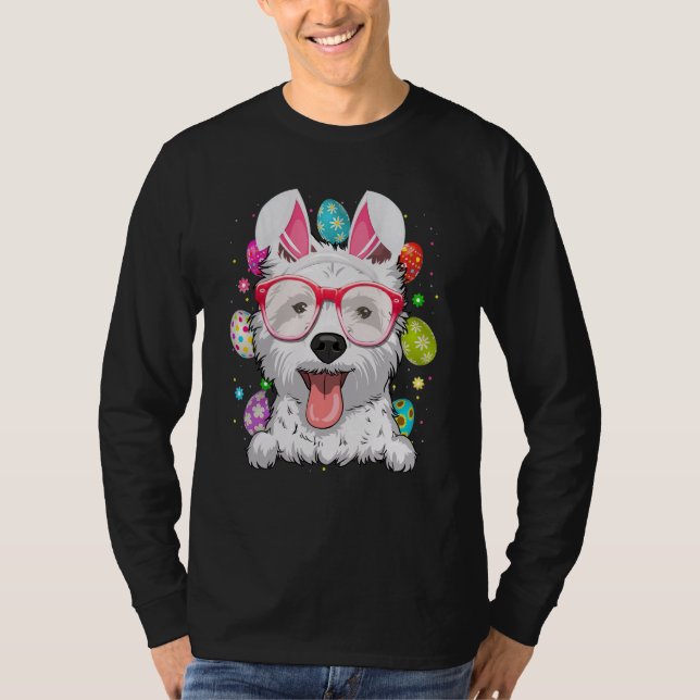 Cute Bunny Westie Dog Face Easter Eggs Easter Day T-Shirt (Front)