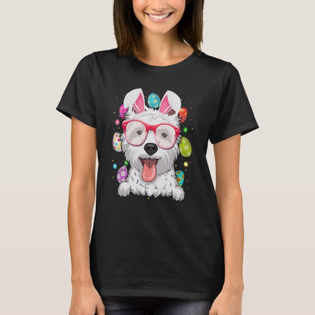 Cute Bunny Westie Dog Face Easter Eggs Easter Day T-Shirt (Front)