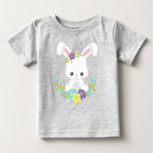 Cute Bunny White Bunny Baby Bunny Flowers Baby T_Shirt