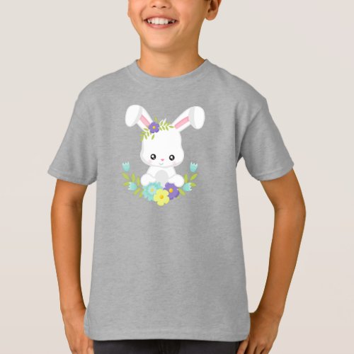 Cute Bunny White Bunny Baby Bunny Flowers T_Shirt