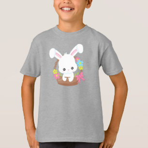 Cute Bunny, White Bunny, Rabbit, Basket, Flowers T-Shirt