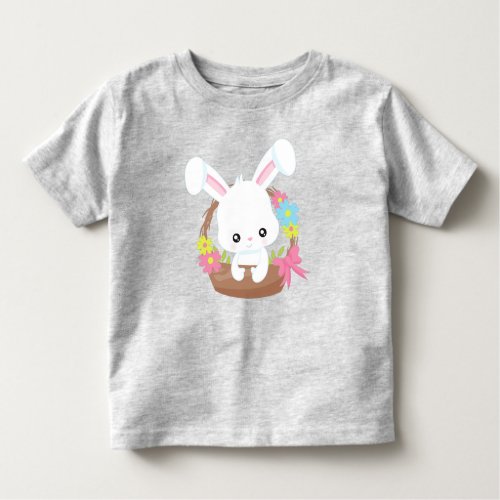 Cute Bunny White Bunny Rabbit Basket Flowers Toddler T_shirt