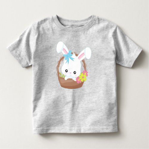 Cute Bunny White Bunny Rabbit Flowers Basket Toddler T_shirt