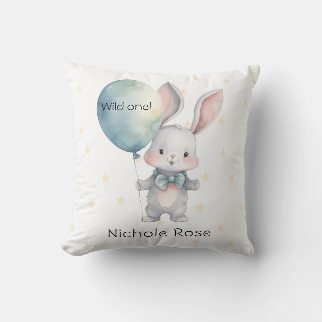Cute Bunny Wild One 1st Birthday Custom Gift Throw Pillow (Front)
