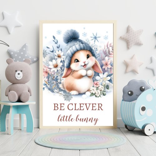 Cute bunny winter hat inspiring slogan boy nursery poster