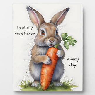 Cute bunny with a carrot, watercolor on plaque