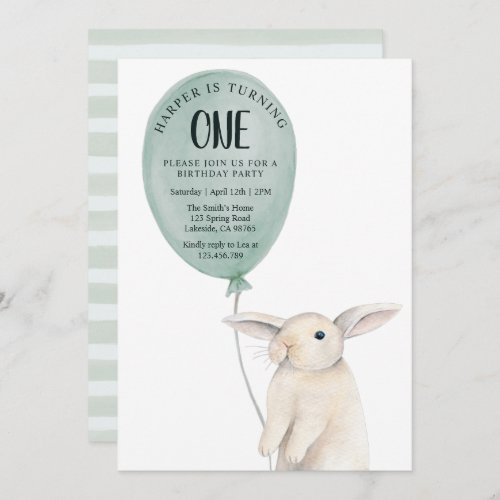 Cute Bunny with Balloon Birthday  Invitation