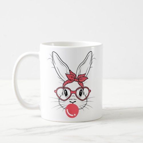 Cute Bunny With Bandana Glasses And Bubblegum Happ Coffee Mug