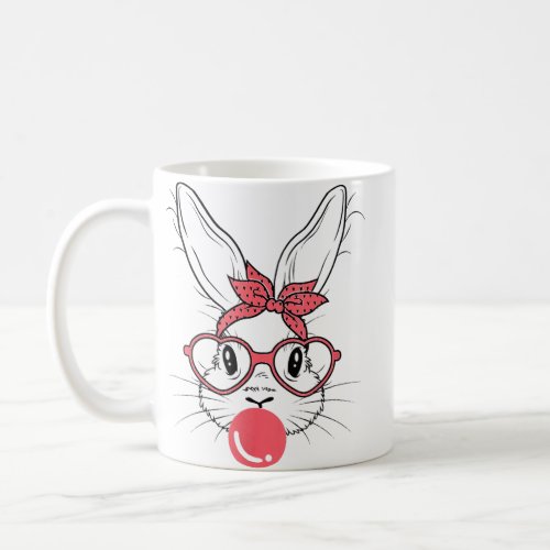 Cute Bunny With Bandana Glasses And Bubblegum Happ Coffee Mug