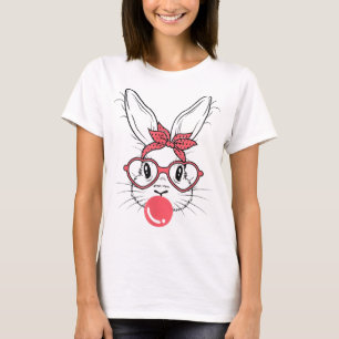 Cute Bunny With Bandana Glasses And Bubblegum Happ T-Shirt