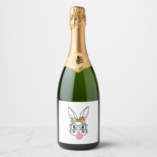 Cute Bunny With Bandana Heart Glasses Bubblegum Sparkling Wine Label