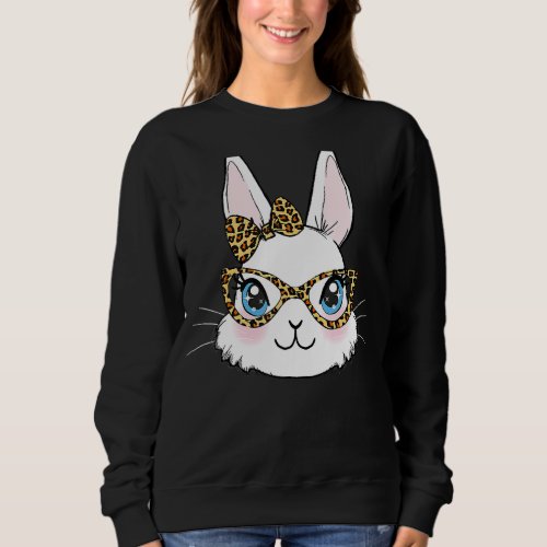 Cute Bunny With Bandana Leopard Glasses Bubblegum  Sweatshirt