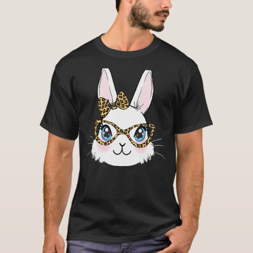 Cute Bunny With Bandana Leopard Glasses Bubblegum  T_Shirt