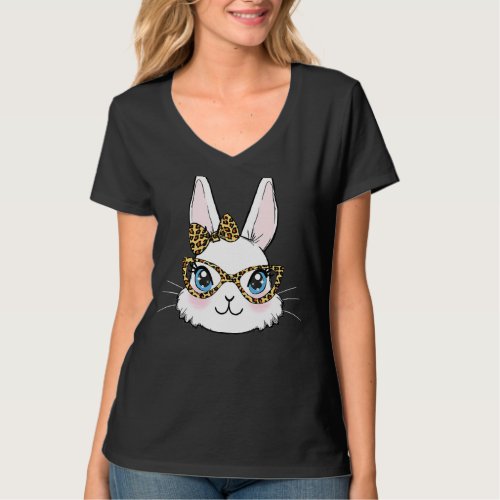 Cute Bunny With Bandana Leopard Glasses Bubblegum  T_Shirt